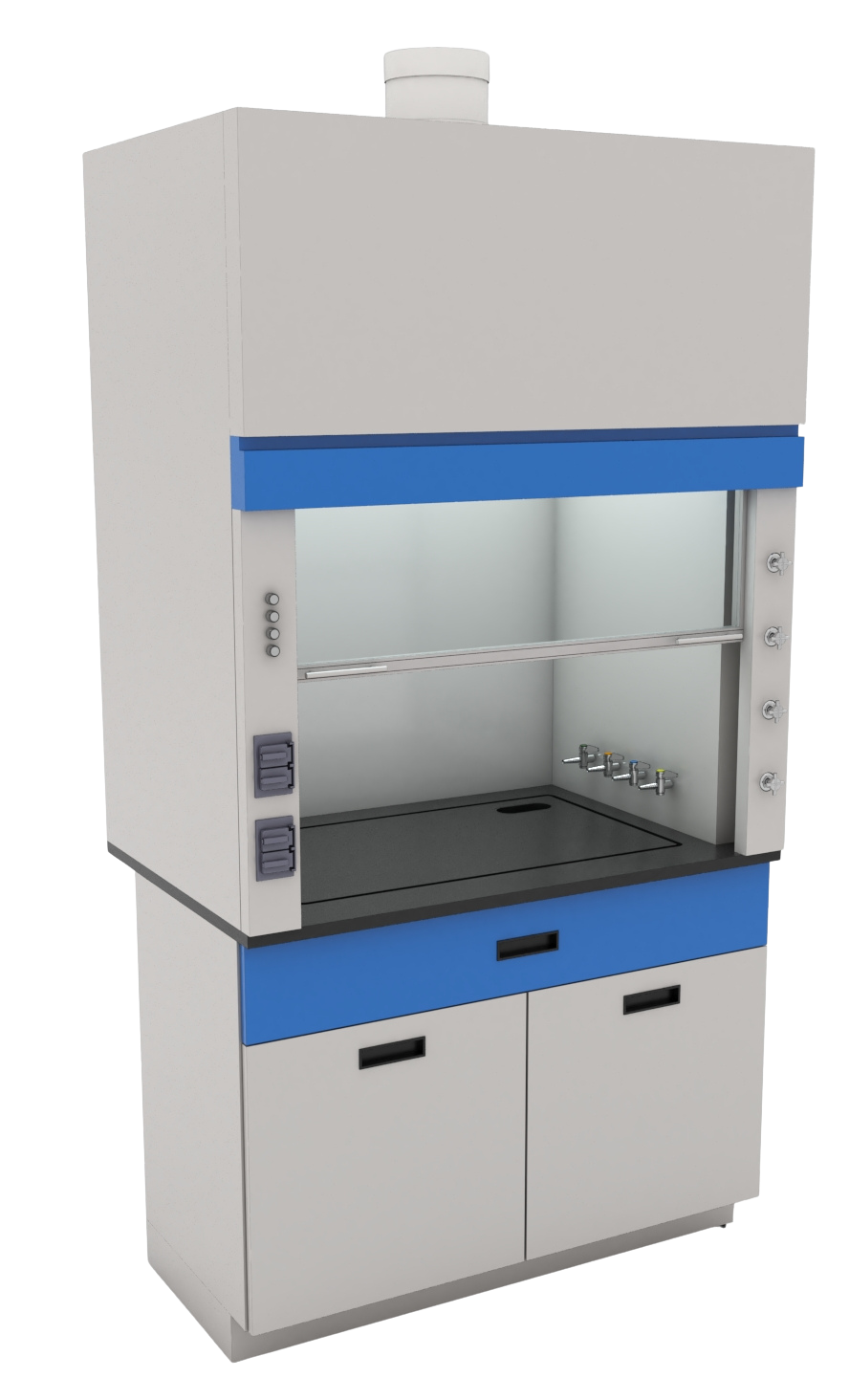 Campana de extracción de humos para laboratorio, fabricada con interior de segun necesidades, con ventana de guillotina de cristal de seguridad